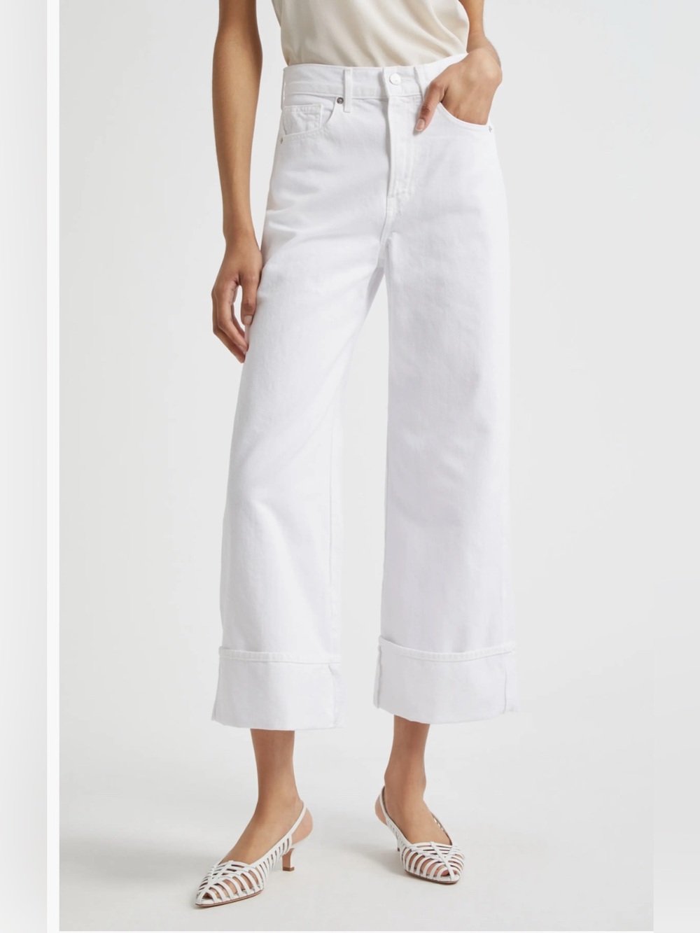 Veronica Beard Taylor Wide Leg Crop High Rise Jeans – White